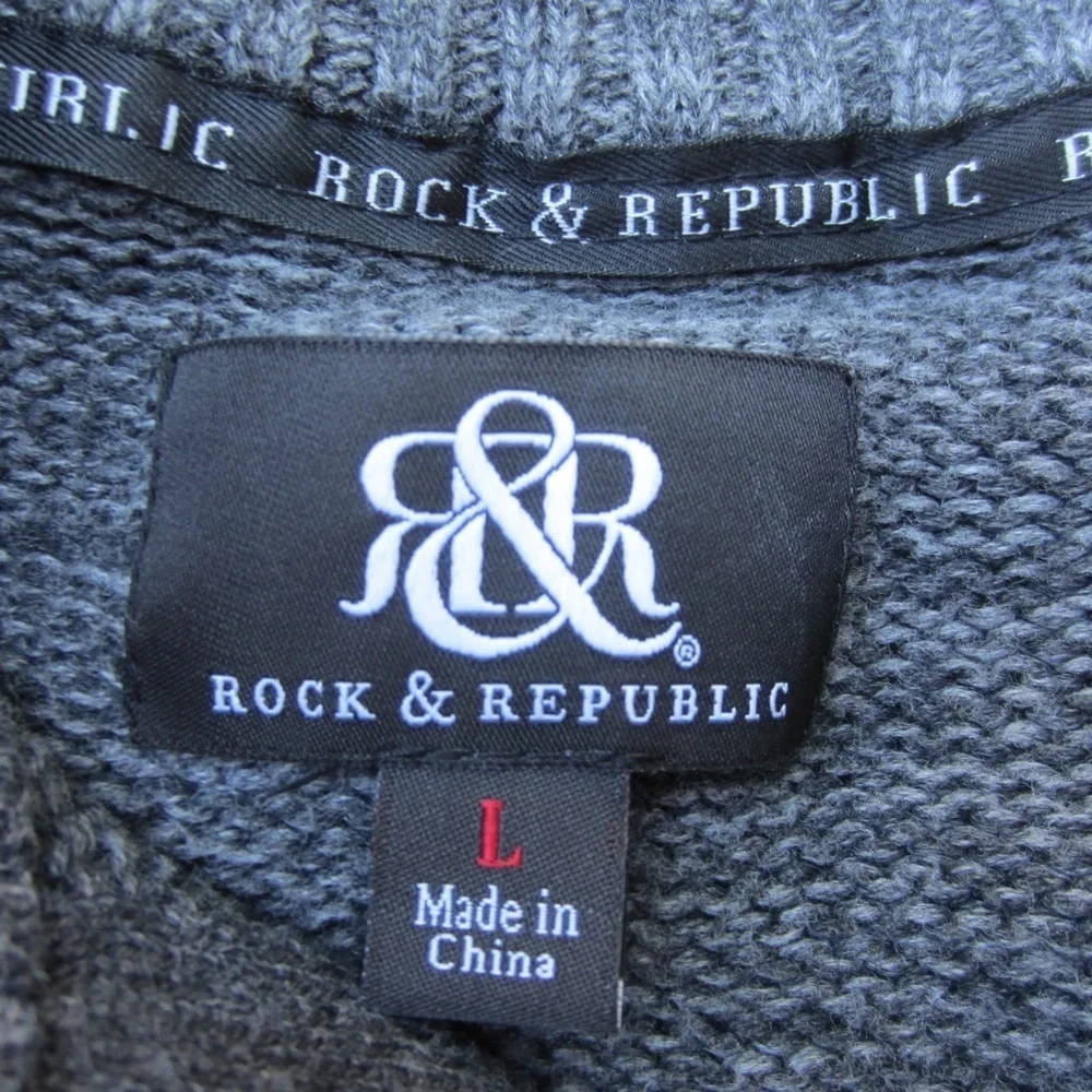 Rock & Republic Jacket Sweater Gray Long Sleeve Full Zip Men's‎ L Pockets Comfy